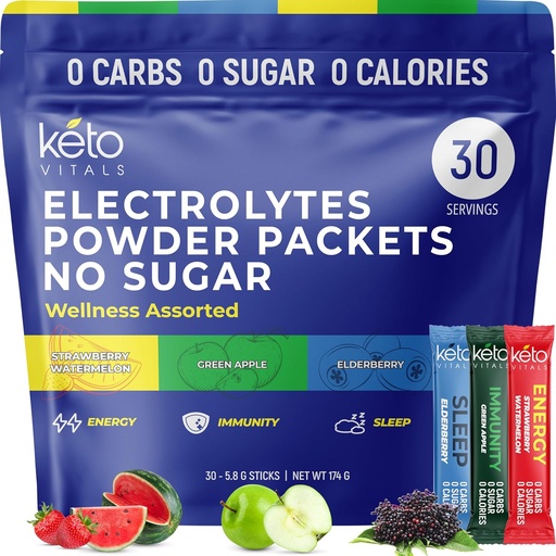 [BRSW2BQLCJ7AM3YU] Keto Vitals Electrolytes Powder Packets with Energy, Immunity, Sleep Added Benefits | Boost Energy, Strengthen Immunity, Enhance Sleep | Zero Sugar, Zero Carb, Zero Calorie