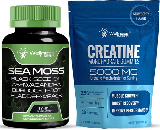 [BRSRAAL3A4CGMG35] WELLNESS LABSRX Irish Sea Moss Capsules - Creatine Gummies 5000mg