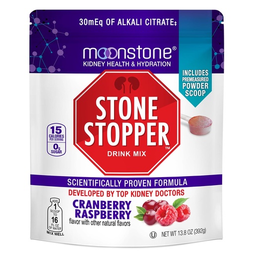 [BRSROBIDDIMGO3D5] Moonstone Stone Stopper Drink Mix, Cranberry Raspberry, Kidney Stone Prevention, Calcium Oxalate Protector, Developed by Urologists to Improve Hydration and Support Kidney Health, 30 Day Supply