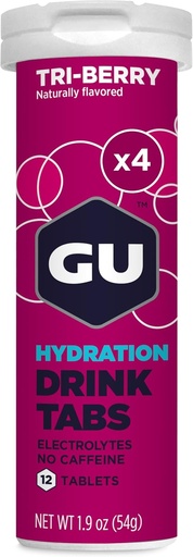 [BRSWG233OUFA4FD4] GU Energy Hydration Electrolyte Drink Tablets, Enhanced Endurance Sports Drink for Running, Cycling, Triathlon, 4-Count (48 Servings), Tri-Berry