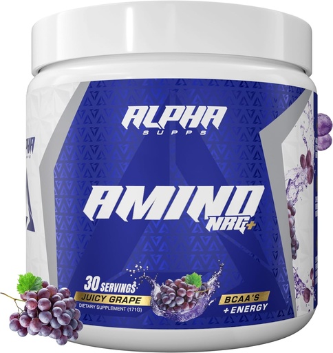 [BRSRAAYPBMFRSFDX] Alpha Supps Amino NRG+ BCAA Amino Energy Recovery Powder - Hydration Blend with Electrolytes - Focus Blend for Optimal Performance Support in Men & Women (30 Servings, Juicy Grape)
