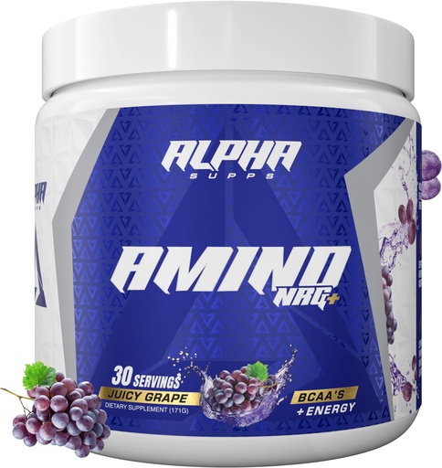 [BRSRAAYPBMFRSFDX] Alpha Supps Amino NRG+ BCAA Amino Energy Recovery Powder - Hydration Blend with Electrolytes - Focus Blend for Optimal Performance Support in Men & Women (30 Servings, Juicy Grape)