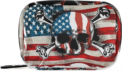 [BRSW2EA5CIAQICQ7] American Flag Skull Pill Box 7 Day Pill Case Travel Pill Organizer Bag with Zipper Portable Weekly Case Compact Size for Vitamin Supplement Holder