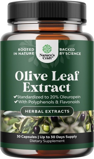 [BRSROFAROUNQ42DO] Potent Olive Leaf Extract Capsules - High Strength Antioxidant Supplement with Pure Olive Leaf with 20% Oleuropein - Herbal Heart Health Supplement - Vegan Non-GMO & Gluten Free (1 Month Supply)