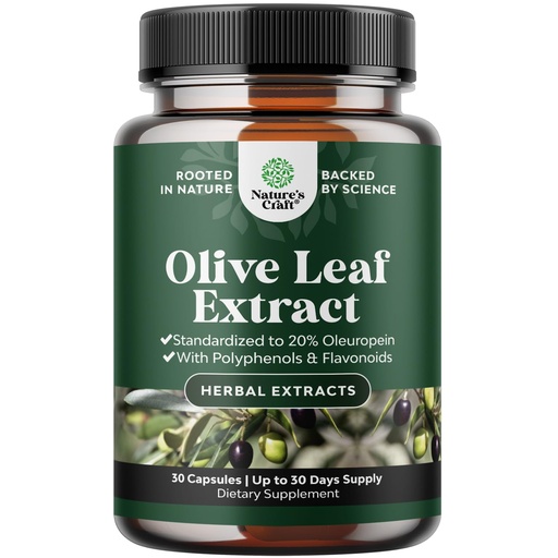 [BRSROFAROUNQ42DO] Potent Olive Leaf Extract Capsules - High Strength Antioxidant Supplement with Pure Olive Leaf with 20% Oleuropein - Herbal Heart Health Supplement - Vegan Non-GMO & Gluten Free - 30 Count