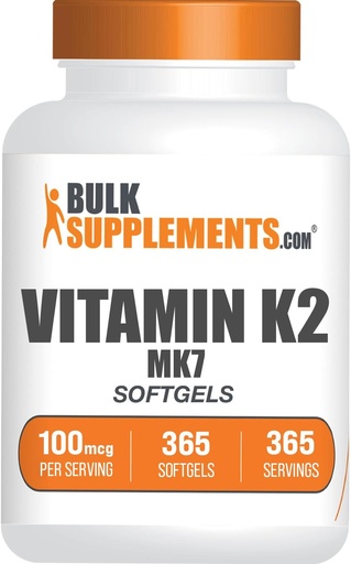 [BRSRM2YBC4IWCDLB] BulkSupples.com Vitaminas K2 Softgels - Vitaminas K2 MK7, Vitaminas papildai - Gluten Free, 1 Softgel per Tarnavimas, 365 Count (Pack of 1)