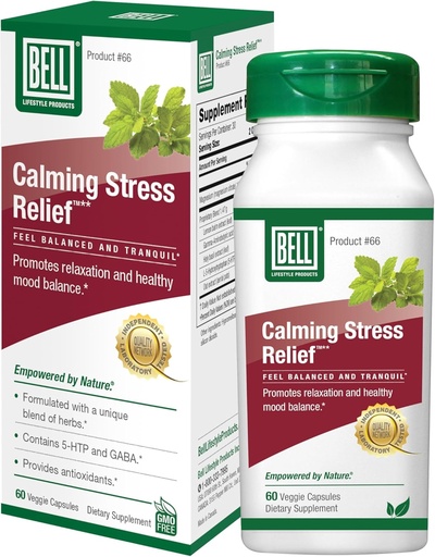 [BRSWY233AQPR6DI4] Bell Lifestyle Stress Relief Herbal Blend 5-HTP eta GABArekin Stress Support and Relaxation, 60 Veggie kapsulak