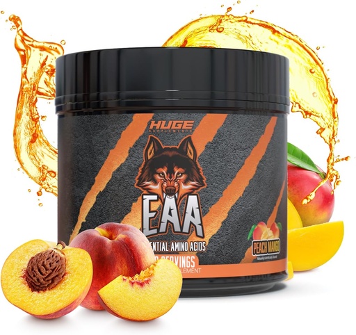 [BRSRAGDQBN7AKCL4] Stor EAA Supplement, Høyeste dosert essensielt aminosyre pulver, 12.8g EAA & 8g BCAA Per servering, muskelvekst, gjenoppretting og ytelse (Peach Mango)