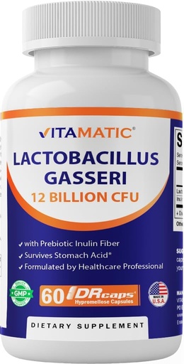 [BRSROGAYBYAW2FY3] Vitamatic Lactobacillus Gasseri - 12 Billion per DR Capsule - 60 Count - Digestive Support - Made with Prebiotic Inulin Fiber
