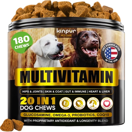 [BRSW2AACOQMWCFDA] 20 in 1 Multivitamin for Dogs - Immune Dog Supplements, 180 Soft Duck Chews | Vitamins for dogs with Glucosamine - Digestive, Skin & Coat Support, Probiotics, Joint Health - Puppy to Senior, All Breeds