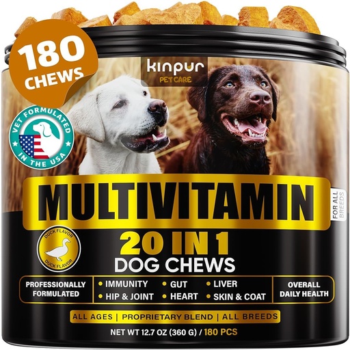 [BRSW2AACOQMWCFDA] 20-v-1 Dog Multivitaminski dodatki - Imuniteta, Prebava, Skupaj in zdravje srca podpora - Naravni pes Vitamini z Biotin, Msm, Cranberry, Glukozamin za pse - 180 Žveči