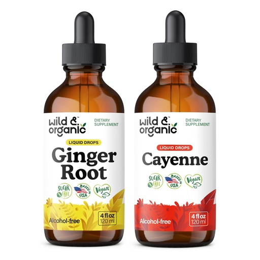 [BRSRAGABBYFGODLH] Wild & Organic Ginger Root Tincture 4 fl oz & Cayenne Pepper Tincture 4 fl oz