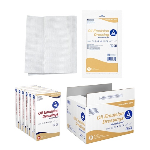 [BRSWGFAHCBYBODTU] Dynarex Oil Emulsion Dressings, Wound Care, Absorbent, 5” x 9” Sterile Knitted Gauze Dressing with Emulsion Blend of Petrolatum and Sunflower Oil, 6 Boxes of 12 Oil Emulsion Dressings
