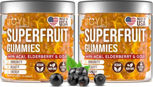 [BRSRAHADCUHQK33A] 2 Pack - Multivitamina Gummies Vitaminas A, C, D & E para adultos e nenos - Superfruit Gummy para mulleres e homes con Goji, Elderberry - soporta inmunidade, Digestion & Energy - 60 Chewable Veggie Gummies