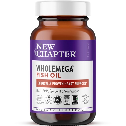 [BRSWIYAPCZ7R2YA5] New Chapter Wholemega Fish Oil Supplement - 2000mg per Serving, Clinically Proven Wild Alaskan Salmon Oil with Omega-3 + Vitamin D3 + Astaxanthin, 60 Softgels