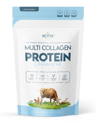 [BRSWYYAZOZ6Q2234] Multi Collagen Hydrolyzed Protein Powder (16oz) - Types I, II, III, V & X - Grass Fed Bovine (Peptan®), Wild Caught Marine, Free Roaming Chicken & Eggshell Collagen Peptides, Non-GMO, GF.