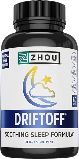 [BRSWKZYYAQBW2YLK] Zhou Driftoff - Nature Inspired Sleep Aid, Valerian Root & Melatonin for Sleep for Men & Women, Calm Sleeping Supplement for Adults with Gaba & Chamomile to Relax - 60 Veggie Capsules