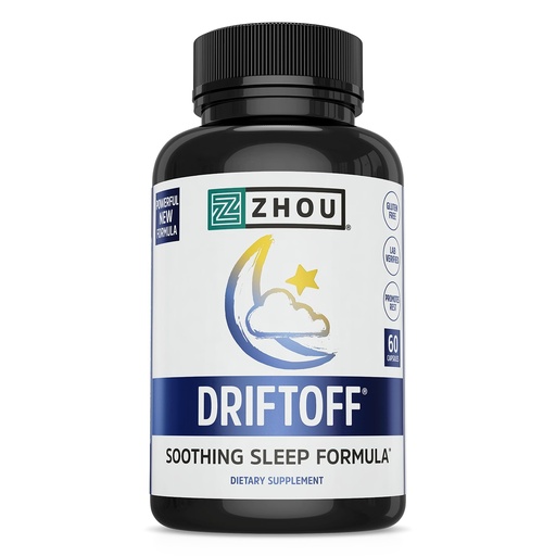 [BRSWKZYYAQBW2YLK] Zhou Driftoff - Nature Inspired Sleep Aid, Valerian Root & Melatonin for Sleep for Men & Women, Calm Sleeping Supplement for Adults with Gaba & Chamomile to Relax - 60 Veggie Capsules