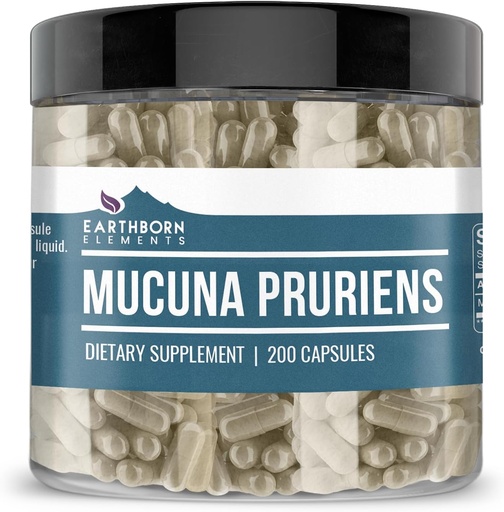 [BRSWYZIHBABRQHLG] Earthborn Elements Mucuna Pruriens Extract, 200 Capsules, No Additives or Fillers