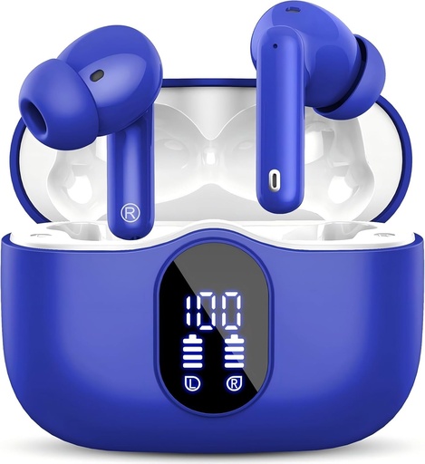 [BRSROCTYCV5WAD3V] Wireless Earbuds Bluetooth 5.3 Headphones Bass Stereo Ear Buds with Noise Cancelling Mic LED Display in Ear Earphones IP7 Waterproof 36H Playtime for Laptop Pad Phones Sports Workout Blue