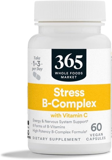 [BRSWGZQBOYCQYA3D] 365 door Whole Foods Market, Stress B-complex met vitamine C, energie en zenuwstelsel ondersteuning, Vegan, 60 capsules
