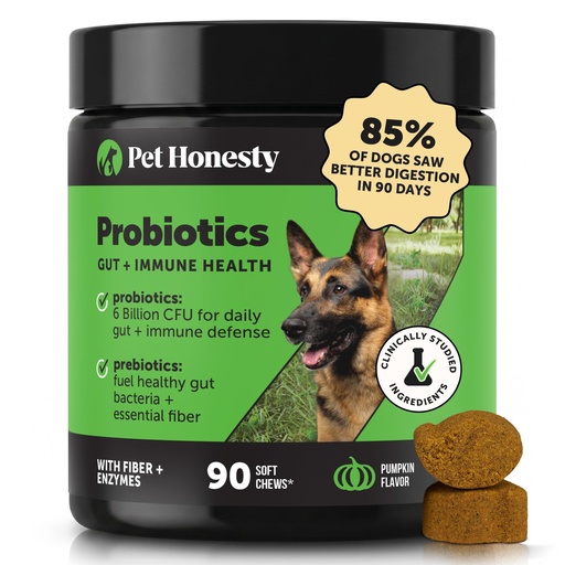 [BRSWYY36OYFREGTV] 6 Billion CFU Dog Probiotics with Prebiotics, Digestive Enzymes, & Fiber - Relief for Occasional Diarrhea, Gas, Bloating & Itchy Skin - Daily Gut Health & Immune Support for All Dogs (Pumpkin, 90 ct)