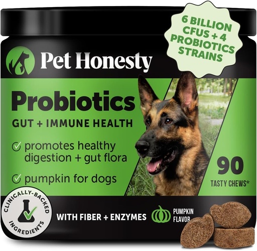 [BRSWYY36OYFREGTV] Pet Honesty Probiotics for Dogs for Occasional Diarrhea & Bowel Support, Digestive Enzymes with Prebiotics for Gut Health for Dogs, Immunity Health & Itch Relief (Pumpkin 90 ct)