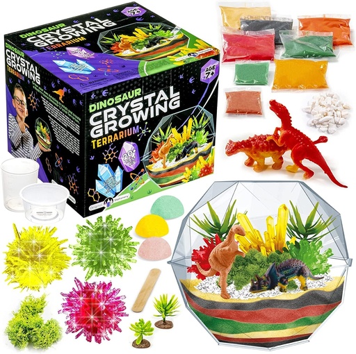 [BRSW2HA3DF5QOETV] Jatorrizko Stationery Dinosaur Crystal Growing Kit - Multicolor, 17-Piece, Ages 7 & Up - DIY Science Terrarium Kit with Moss & Dino Figures - Grow Your Own Crystals - Boys Birthday Gifts
