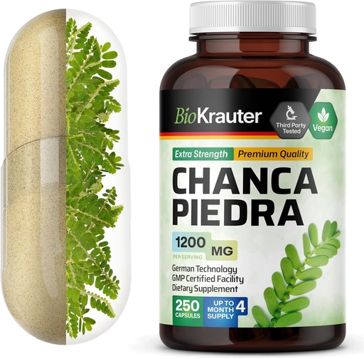 [BRSWGBARBYBRG3Y3] BIO KRAUTER Chanca Piedra Stone Breaker Capsules - 1200 mg Stonebreaker för Kidney Cleanse - 250 Chanca Piedra para Los Riñones Caps - Vegan Gallbladder Supplements