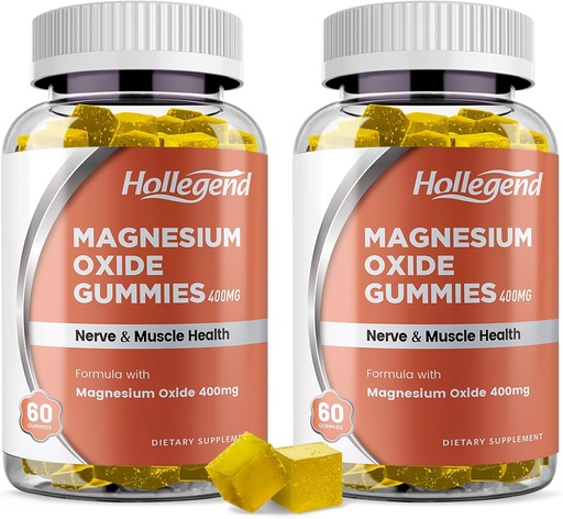 [BRSROZAYOUJQMETX] Oxyde de magnésium 400mg Gummies, supplément à croustillant d'oxyde de magnésium pour la santé musculaire, nerveuse et cardiaque, végétalien, goût de pinapple, 120 comte