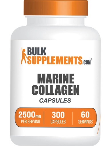 [BRSRMAALCMGQEGYV] BulkSupplements.com Marine Collagen Capsules - Fish Collagen Supplement, Collagen for Women & Men - Hydrolyzed Collagen, Gluten Free, 5 Capsules per Serving, 300 Capsules (Pack of 1)