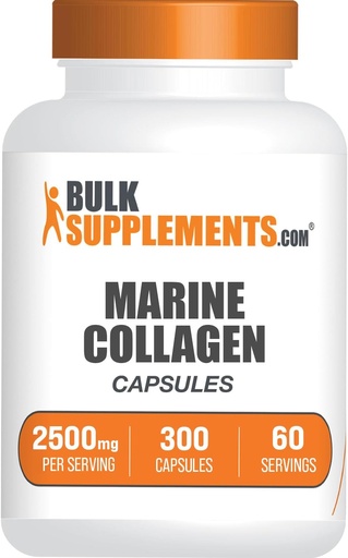 [BRSRMAALCMGQEGYV] BulkSupplements.com Marine Collagen Capsules - Fish Collagen Supplement, Qadınlar və Kişilər üçün Collagen - Hidrolyzed Collagen, Gluten Free, 5 Təklif edir, 300 Capsules (Pack of 1)