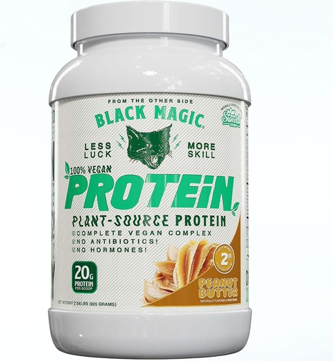 [BRSRMZ36AQHG2DY4] Black Magic Plant-Source 100% Vegan Protein - Keto, faible sucre, sans protéines laitières - Pré/après l'entraînement - beurre d'arachide - 20g de protéines - 2 LB