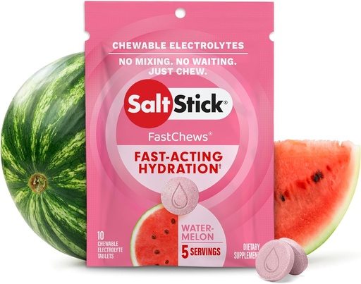 [BRSWGCQYAB5QY3DU] SaltStick Fastchew Electrolyte Replacement Tablets for Rehydration, Packet of 10 Tablets, Watermelon, 10 Count