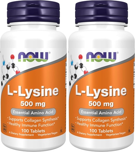 [BRSRMBA3AENAOE37] NOW Supplements, L-Lysine (L-Lysine Hydrochloride) 500 mg, Amino Acid, 100 Count(Pack of 2)