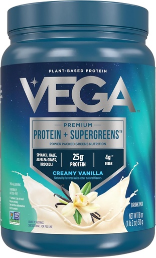[BRSRAYYKAABQMG3V] Proteína Vega e Verdes Proteína en po Creamy Vanilla (11 porcións) 25g Proteína baseada en plantas Plus Veggies, Vegan, Non-GMO, Pea Protein for Women and Men, 1.2lbs