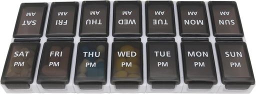 [BRSROGL5C4NGC234] 7 Dag Ugentlig Pill AM PM Organizer, ShysTech Stor Pill sag Pill Box for piller / Vitamin / Kosttilskud / Medicin (Separable, Small Black)