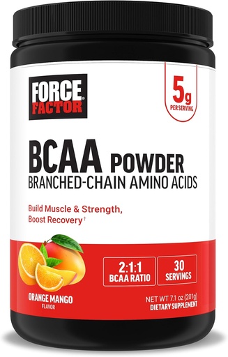 [BRSROAILOYMGMHLJ] Force Factor BCAA Amino Acids Supplement 2:1:1, Delicious and Refreshing BCAA Powder to Support Muscle Recovery and Performance, No Artificial Colors or Flavors, Orange Mango, 30 Servings