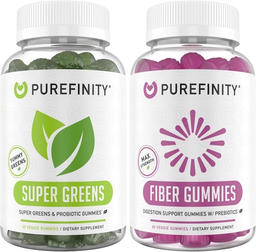 [BRSROCYYDMDWYCAZ] PUREFINITY Fiber + Super Greens Gummies Bundle (Inulin FOS Prebiotic Fiber Gummies + Super Greens Gummies – Daily Supergreens with Spirulina, Alfalfa, Spinach, Broccoli, Beet Root, Acai)