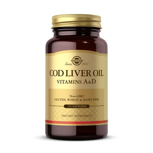 [BRSWIYTYCUPGI2DG] Solgar Cod Liver Oil - 250 Softgels - Provides Vitamins A & D - Non-GMO, Gluten Free - 250 Servings