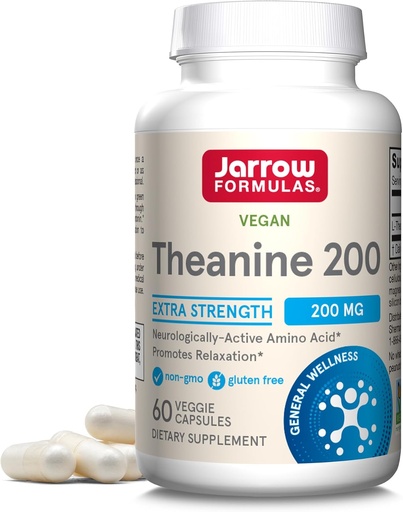 [BRSWIYYMBMFRE3D2] Jarrow Formulas Extra Strength Theanine 200 mg, integratore alimentare che promuove il rilassamento, supplemento di aminoacidi per il supporto di rilassamento, 60 capsule vegetali, 60 giorni di alimentazione