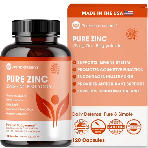 [BRSWKZIFOEAWAHDU] Pure Zinc Supplement 25mg - TRAACS Bisglycinate Chelate - 120 Capsules for Immune Support, Skin Health & Energy - for Men & Women
