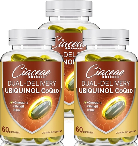 [BRSROFL3OIOWEGQ7] Ubiquinol CoQ10 600 MG Softgels with Omega-3 & Shilajit & PQQ, Advanced Dual-Delivery Coenzyme-Q10, Active CoQ10 Ubiquinol Supplement for Fertility, Antioxidant, Heart, Brain & Energy, 180 Servings