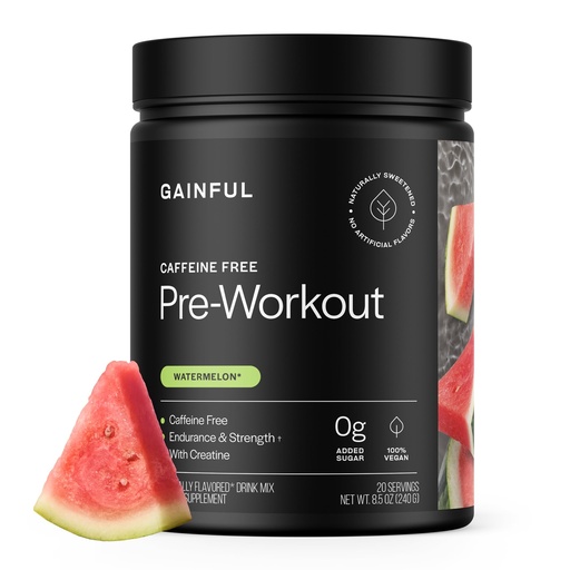 [BRSRACDQB4BQGGTU] Gainful Caffeine Free Pre Workout Powder with Creatine, Watermelon Flavor, Supports Strength, Endurance, & Recovery, BCAAs, Beta Alanine, L-Citrulline, No Artificial Ingredients, 20 Servings