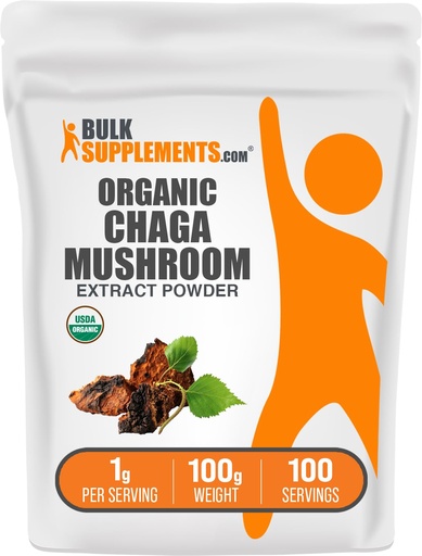 [BRSWGEABCV5GC3TF] BulkSupplements.com Organic Chaga Mushroom Extract Powder - Organic Chaga Powder, Mushroom Supplement - Gluten Free, 1g per Serving, 100g (3.5 oz) (Pack of 1)