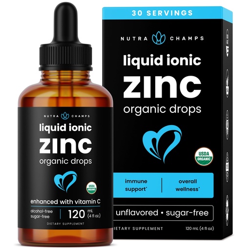 [BRSWYZYOB4BBA23A] NutraChamps Liquid Zinc for Kids & Adults, Vegan, Pure Ionic Zinc Drops Enhanced with Vitamin C, Supplements for Immune Support, Sugar-Free Liquid 4 oz