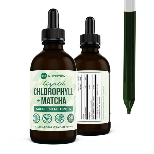 [BRSW2CT5DEFQACT4] 360 Nutrition Matcha Chlorophyll Liquid Drops with L-Theanine, Gluten Free & Vegan Internal Deodorant Supplement, Supports Gut Health, Digestion, Energy, Radiant Skin, Fast Absorption, 60 Servings
