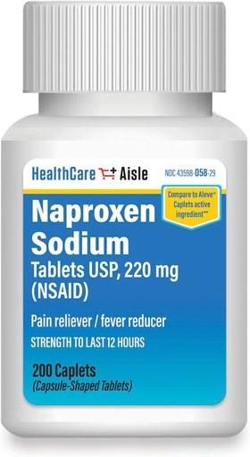 [BRSW2AAKAF6QOHTU] HealthCareAisle Naproxen Sódio, 220 mg - 200 caplets - Reliever e Redutor de Febre, até 12 horas de alívio