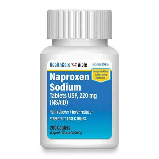 [BRSW2AAKAF6QOHTU] HealthCareAisle Naproxen Sodium, 220 mg - 200 caplets - Pain Reliever and Fever Reducer, Up to 12 Hours of Relief