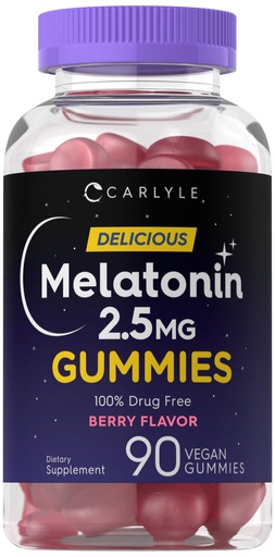 [BRSRMBQTPNYRGYI6] Carlyle Melatonin 2.5 mg Gummies | 90 Count | Berry Flavor Gummy Supplement | Vegan, Non-GMO, Gluten Free